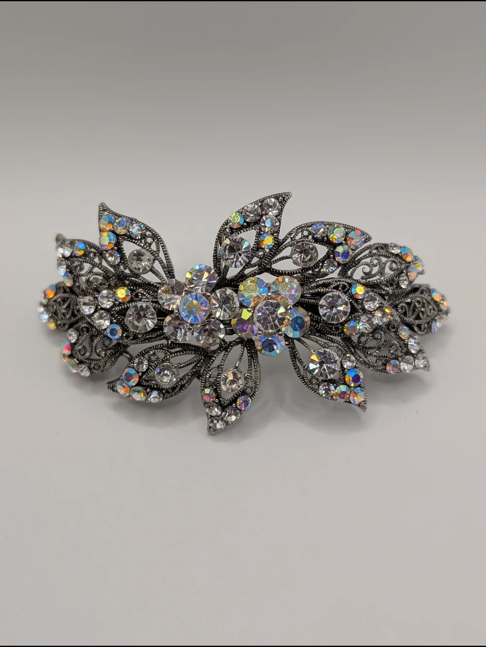 SOHO AB Aurora Borealis Crystal Rhinestone Filigree Floral Statement Barrette